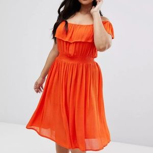 Brave Soul Plus Petal Midi Dress with Frill Bardot